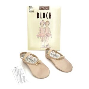 Sansha Pink Leather Ballet Slippers Size 4.5 + Bloch Tights Toddler New NWT